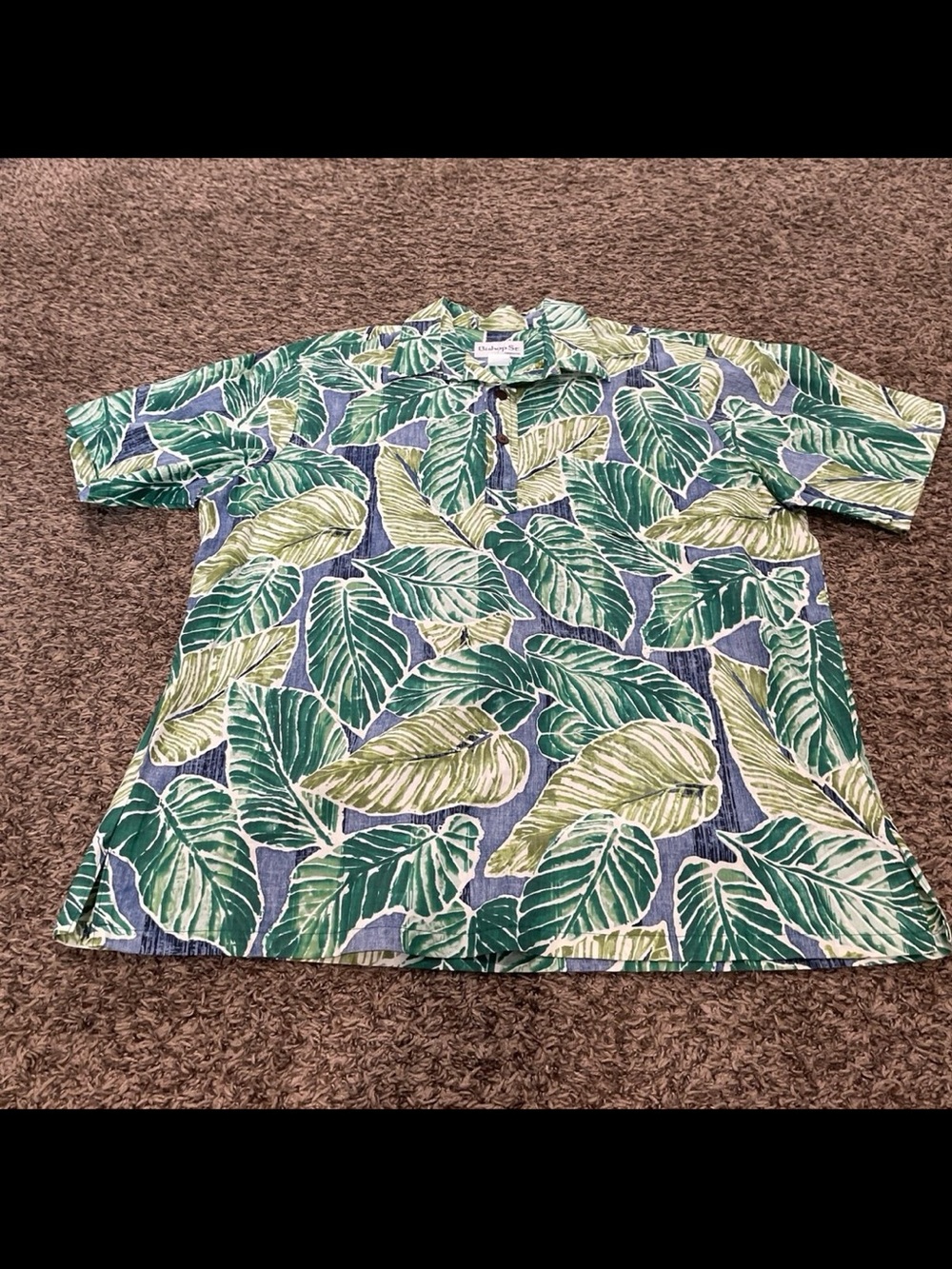 Bishop St vintage quarter button down Hawaiian print 100% cotton shirt, XL